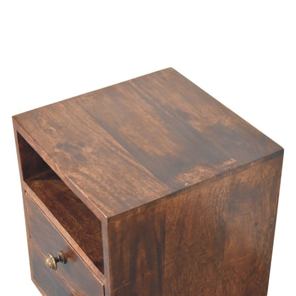 Small Walnut Wood Mid Century 2 Drawer Nightstand