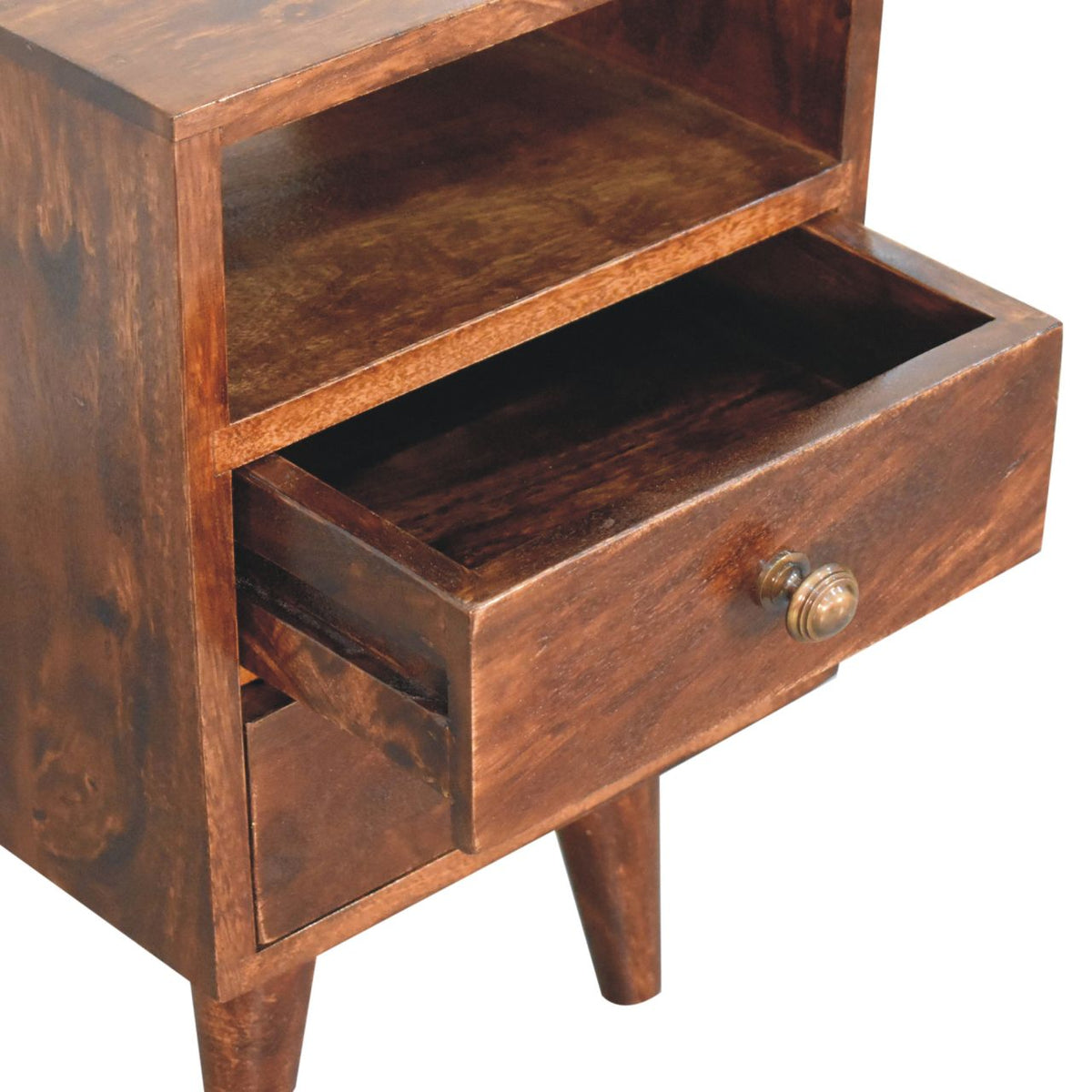 Small Walnut Wood Mid Century 2 Drawer Nightstand
