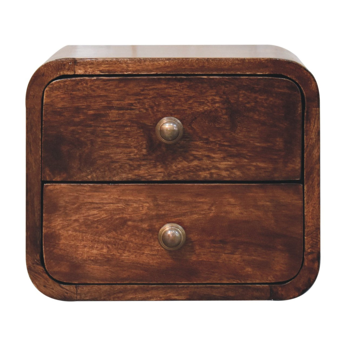 Small Walnut Curved 2 Drawer Wall Nightstand