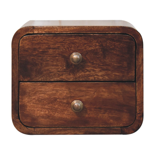Small Walnut Curved 2 Drawer Wall Nightstand