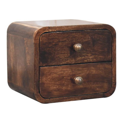 Small Walnut Curved 2 Drawer Wall Nightstand