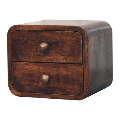 Small Walnut Curved 2 Drawer Wall Nightstand
