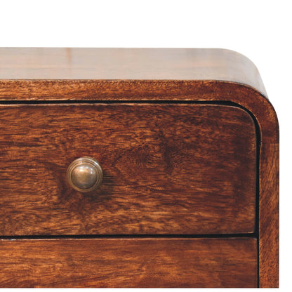 Small Walnut Curved 2 Drawer Wall Nightstand