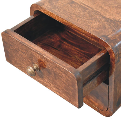 Small Walnut Curved 2 Drawer Wall Nightstand