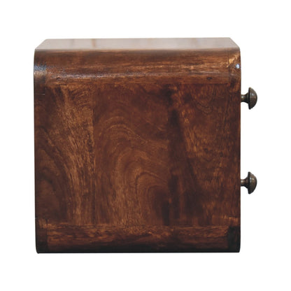 Small Walnut Curved 2 Drawer Wall Nightstand