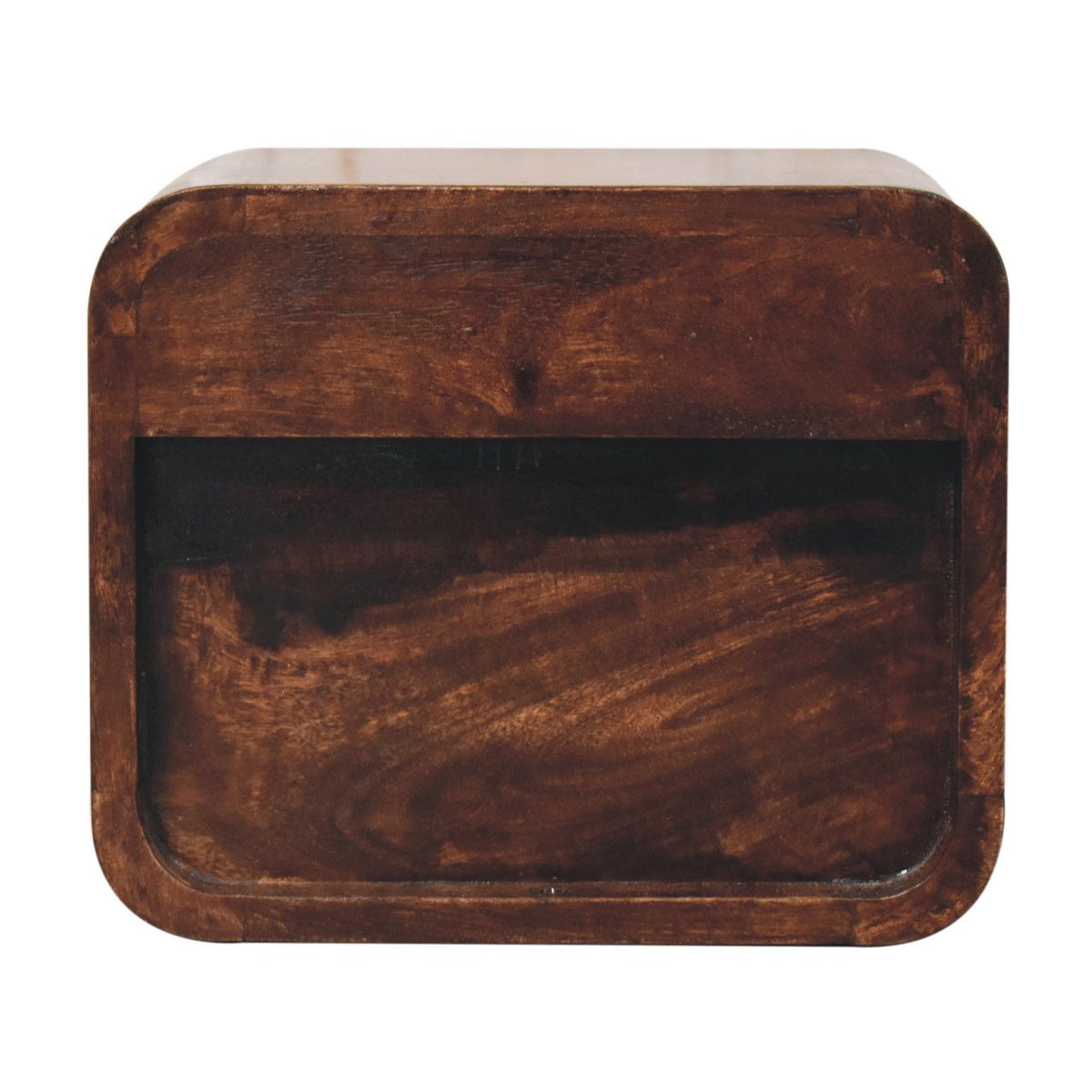 Small Walnut Curved 2 Drawer Wall Nightstand
