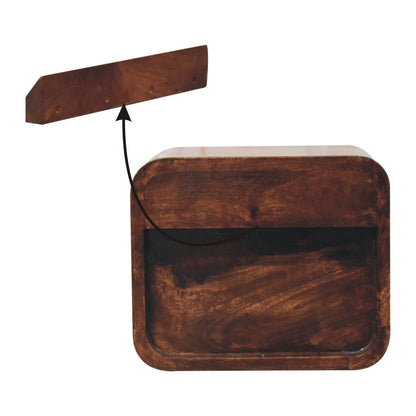 Small Walnut Curved 2 Drawer Wall Nightstand