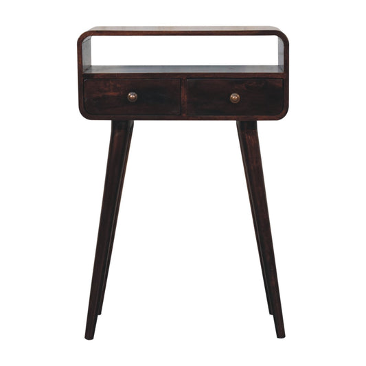 Small Walnut Curved 2 Drawer Console Table