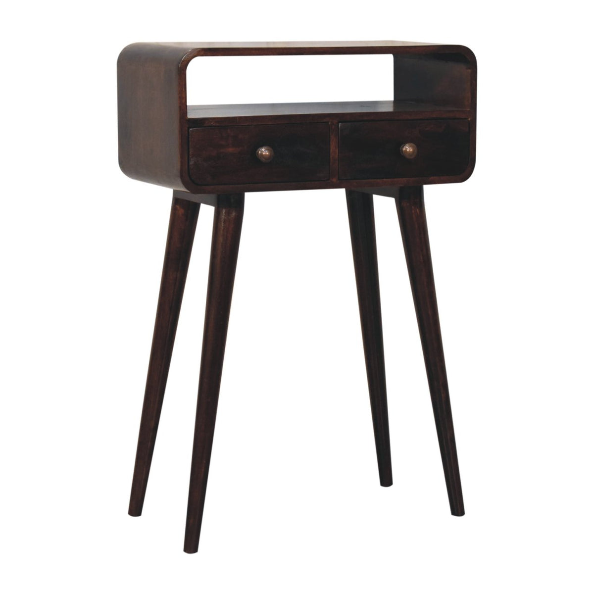 Small Walnut Curved 2 Drawer Console Table