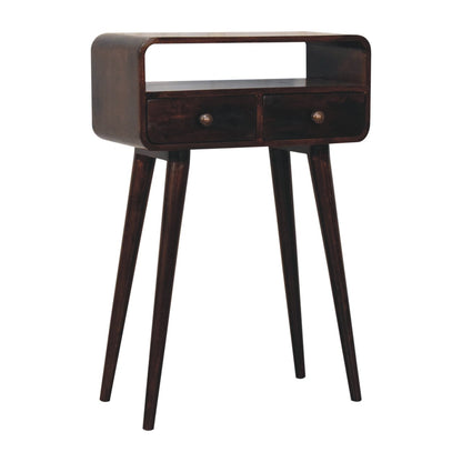Small Walnut Curved 2 Drawer Console Table