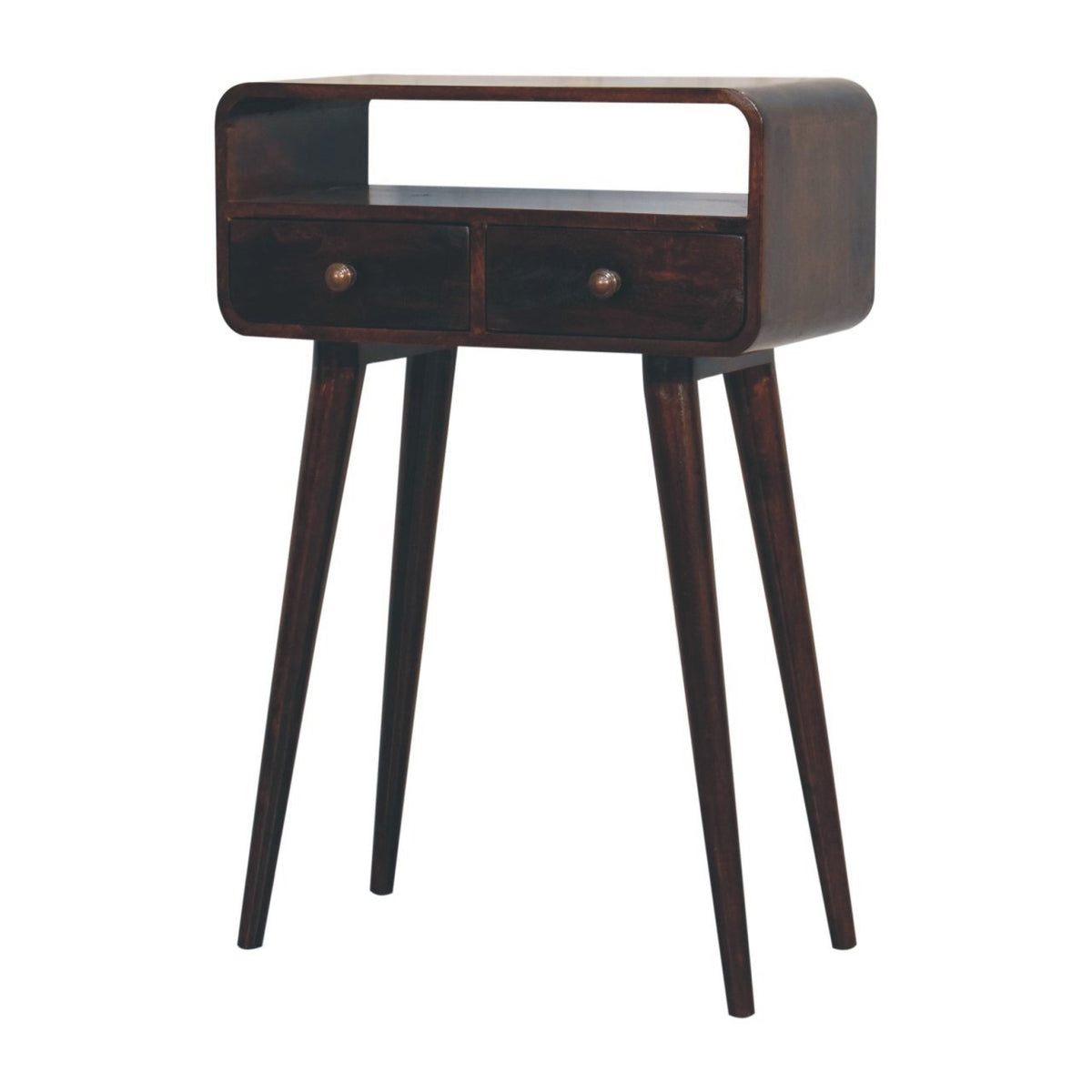 Small Walnut Curved 2 Drawer Console Table