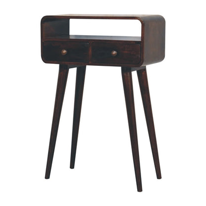 Small Walnut Curved 2 Drawer Console Table