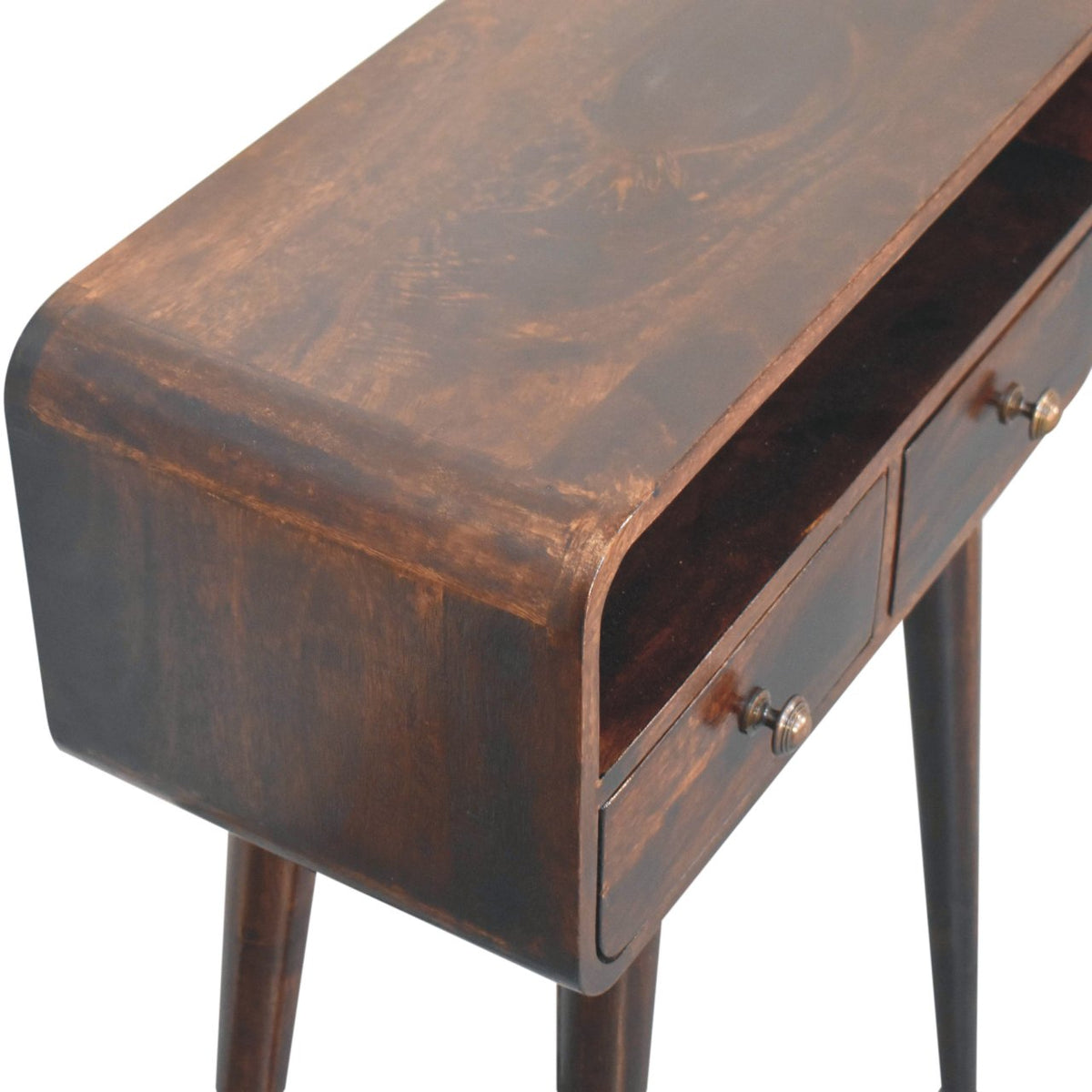 Small Walnut Curved 2 Drawer Console Table