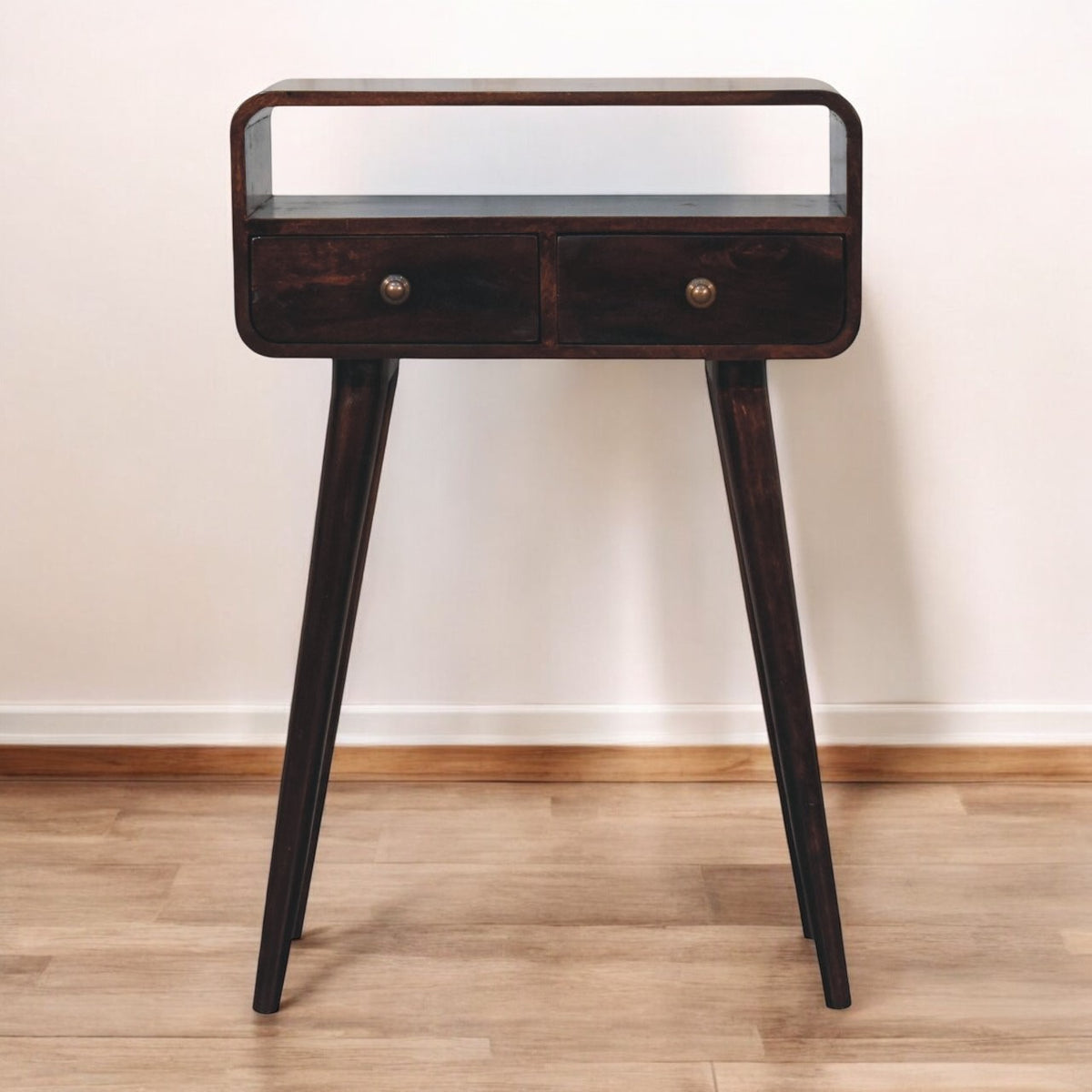 Small Walnut Curved 2 Drawer Console Table