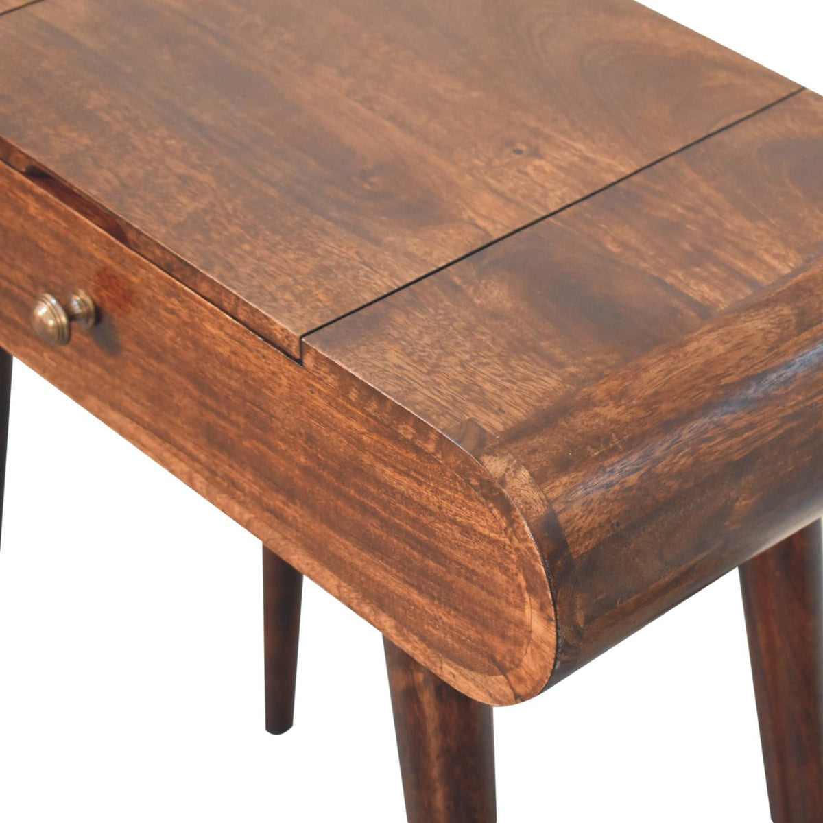 Small Walnut Flip Top Mirror Vanity Desk