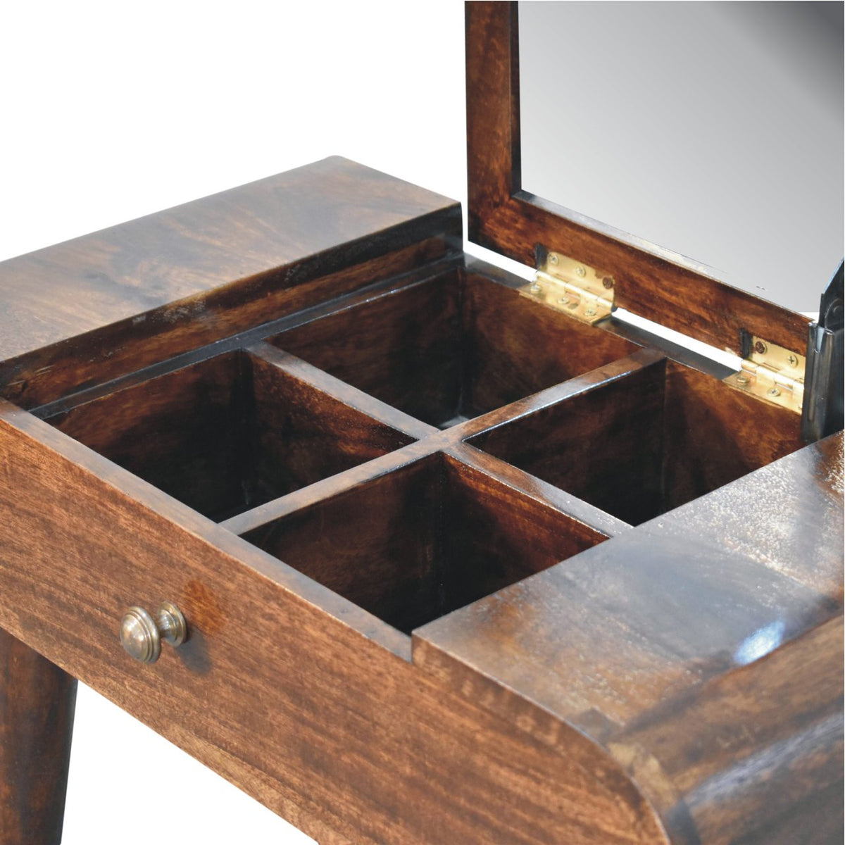 Small Walnut Flip Top Mirror Vanity Desk