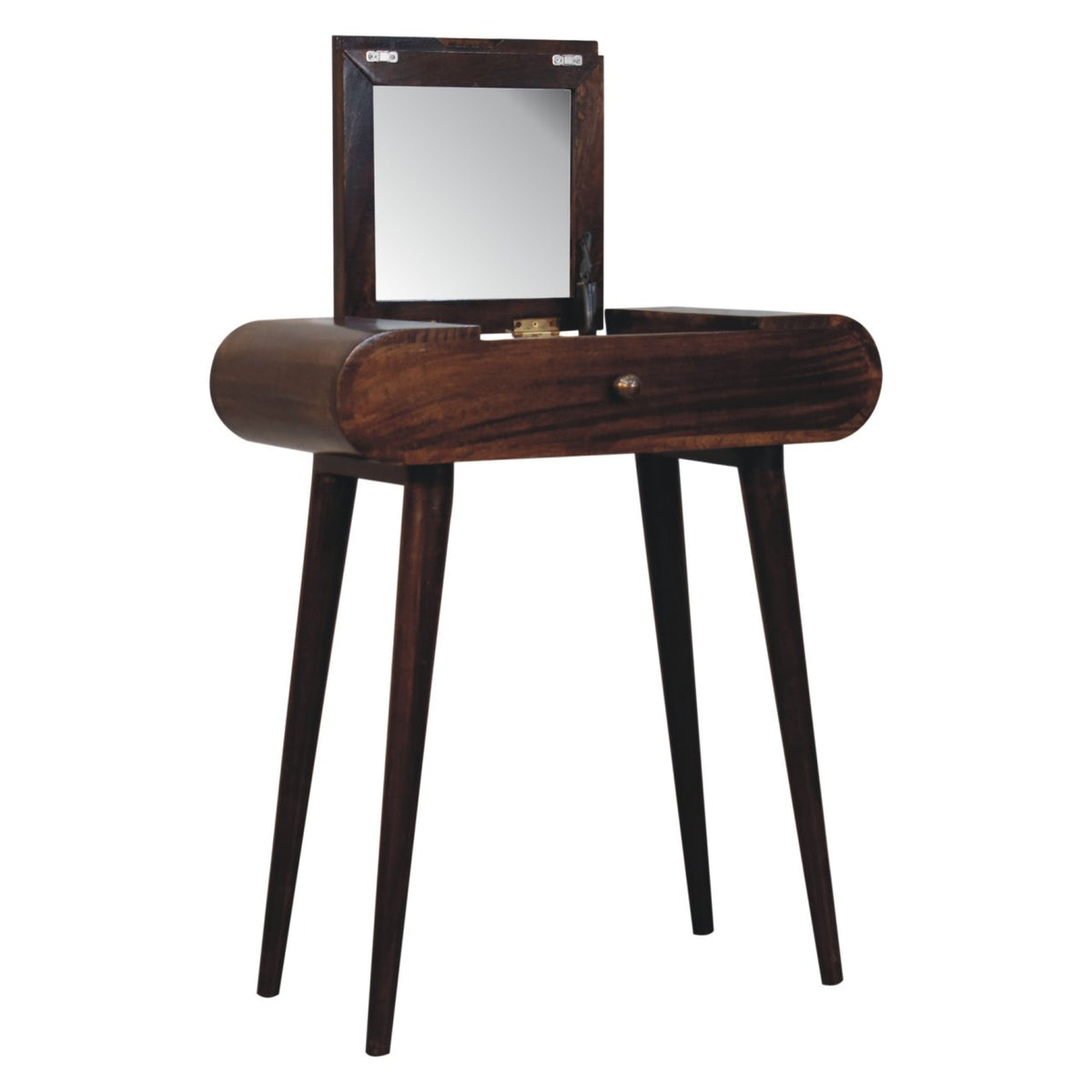 Small Walnut Flip Top Mirror Vanity Desk