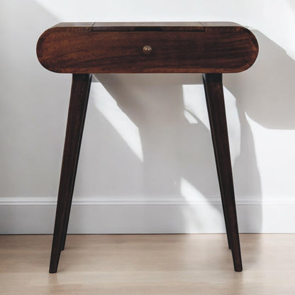 Small Walnut Flip Top Mirror Vanity Desk