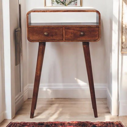 Small Honey Caramel Curved 2 Drawer Console