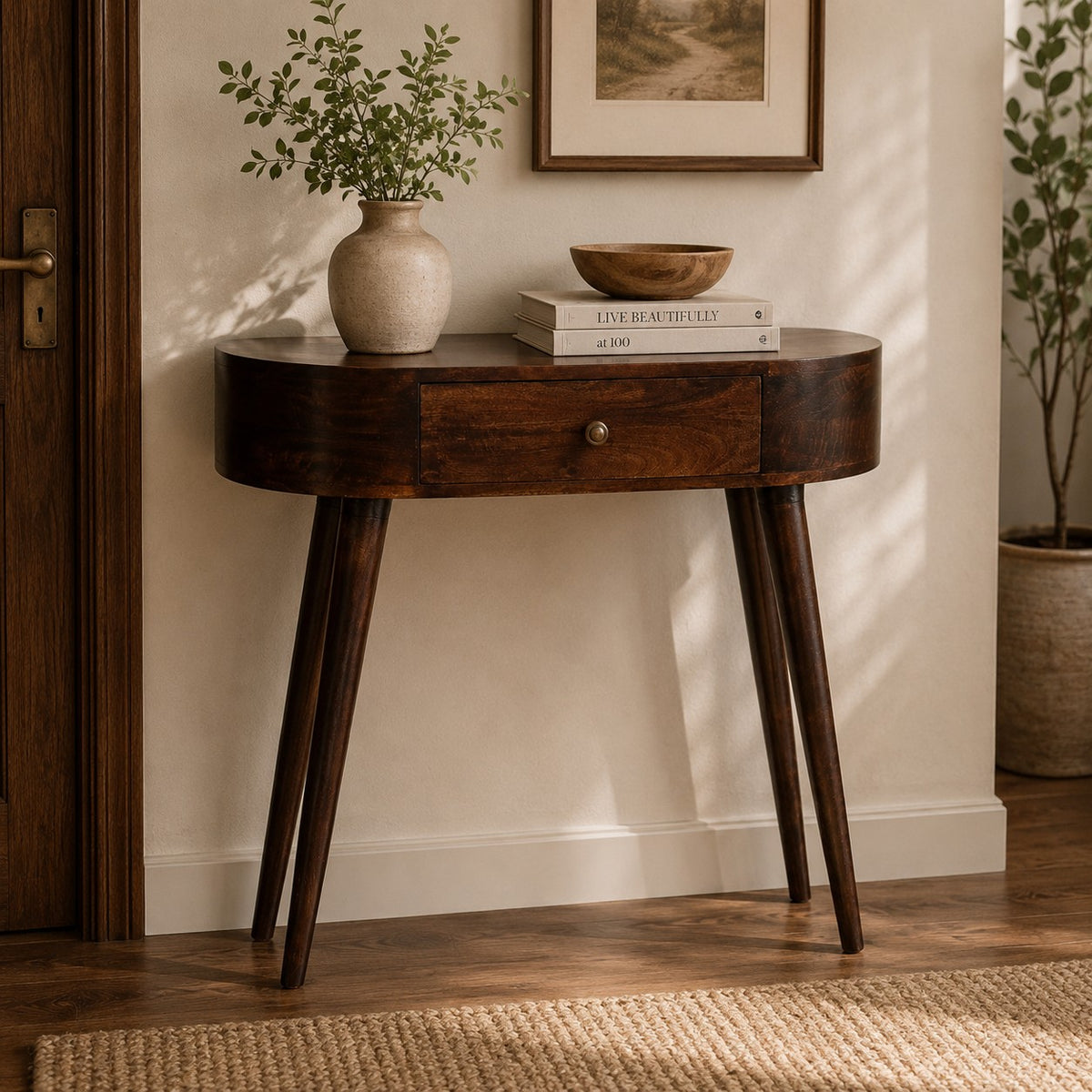 Montecito Walnut Curved Console Table