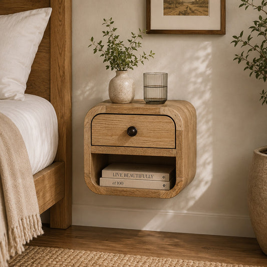Extra Small Oak-ish Curved Nightstand