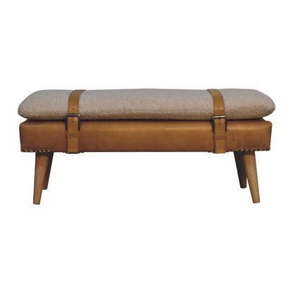 Bouclé Montauk Buffalo Hide Tan Leather Bench