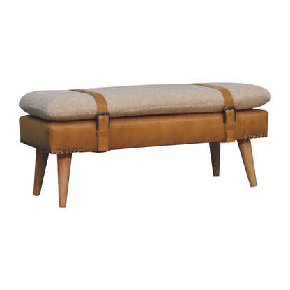 Bouclé Montauk Buffalo Hide Tan Leather Bench