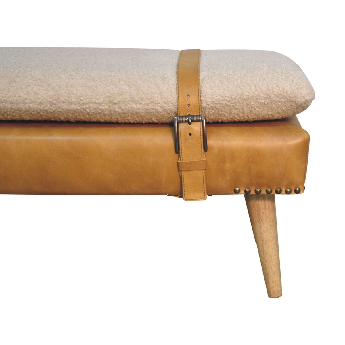 Bouclé Montauk Buffalo Hide Tan Leather Bench