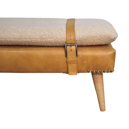 Bouclé Montauk Buffalo Hide Tan Leather Bench