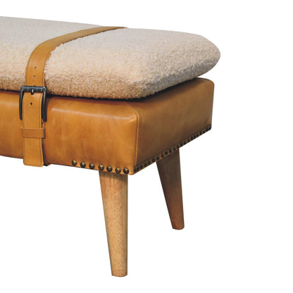 Bouclé Montauk Buffalo Hide Tan Leather Bench
