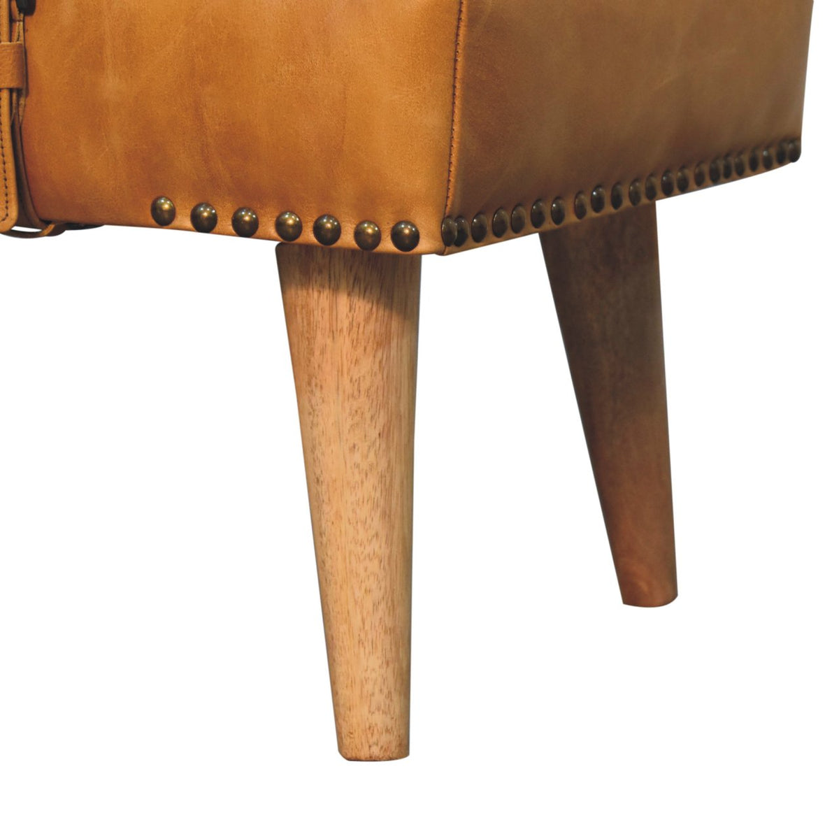 Bouclé Montauk Buffalo Hide Tan Leather Bench