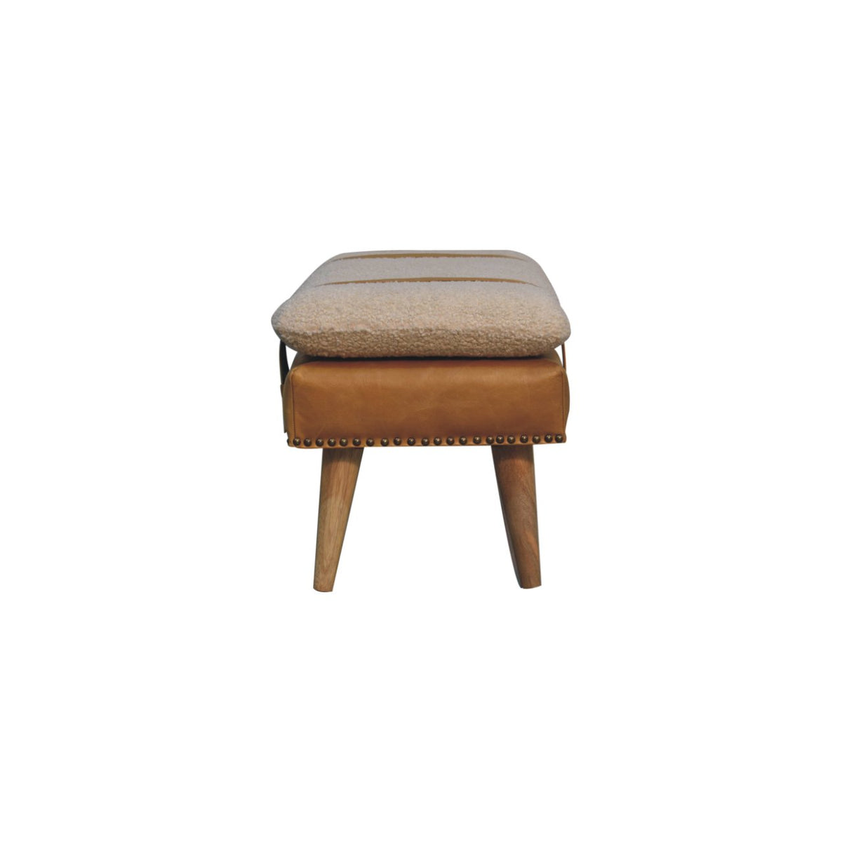 Bouclé Montauk Buffalo Hide Tan Leather Bench
