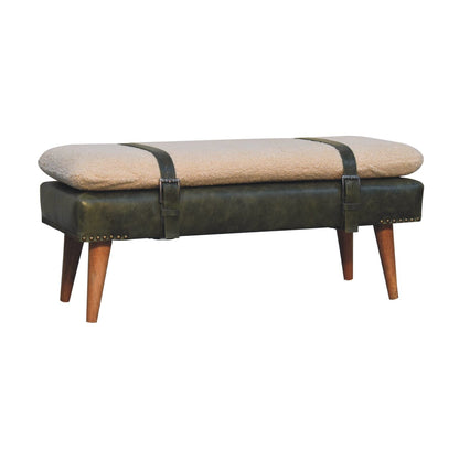 Bouclé Montauk Buffalo Hide Olive Leather Bench