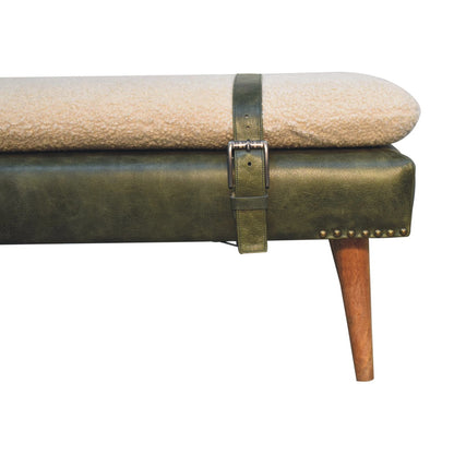 Bouclé Montauk Buffalo Hide Olive Leather Bench