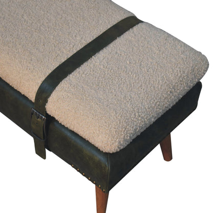 Bouclé Montauk Buffalo Hide Olive Leather Bench