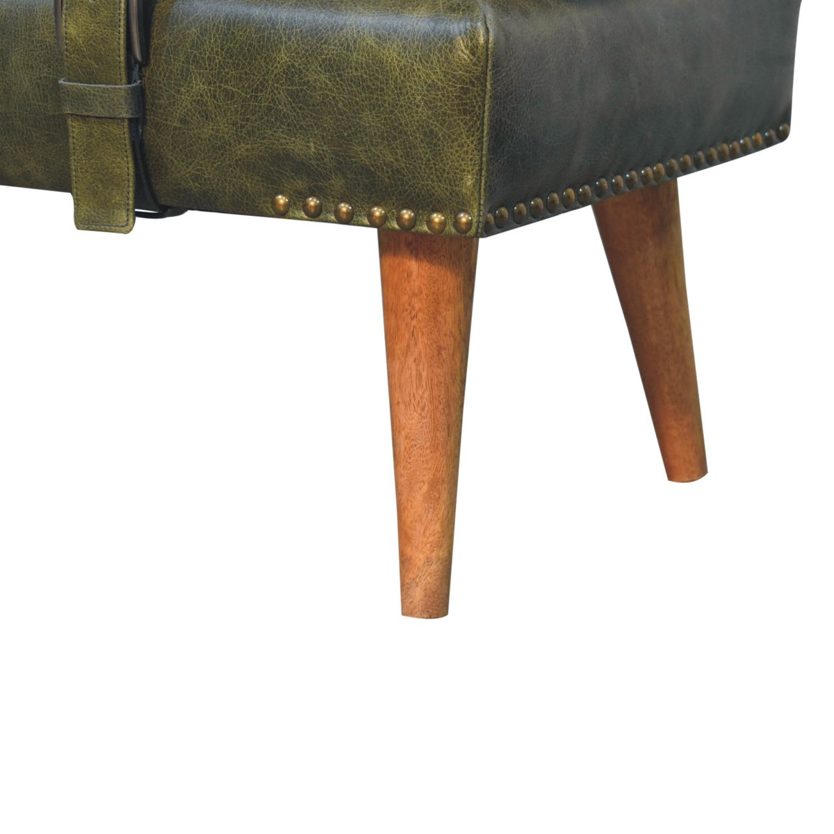 Bouclé Montauk Buffalo Hide Olive Leather Bench