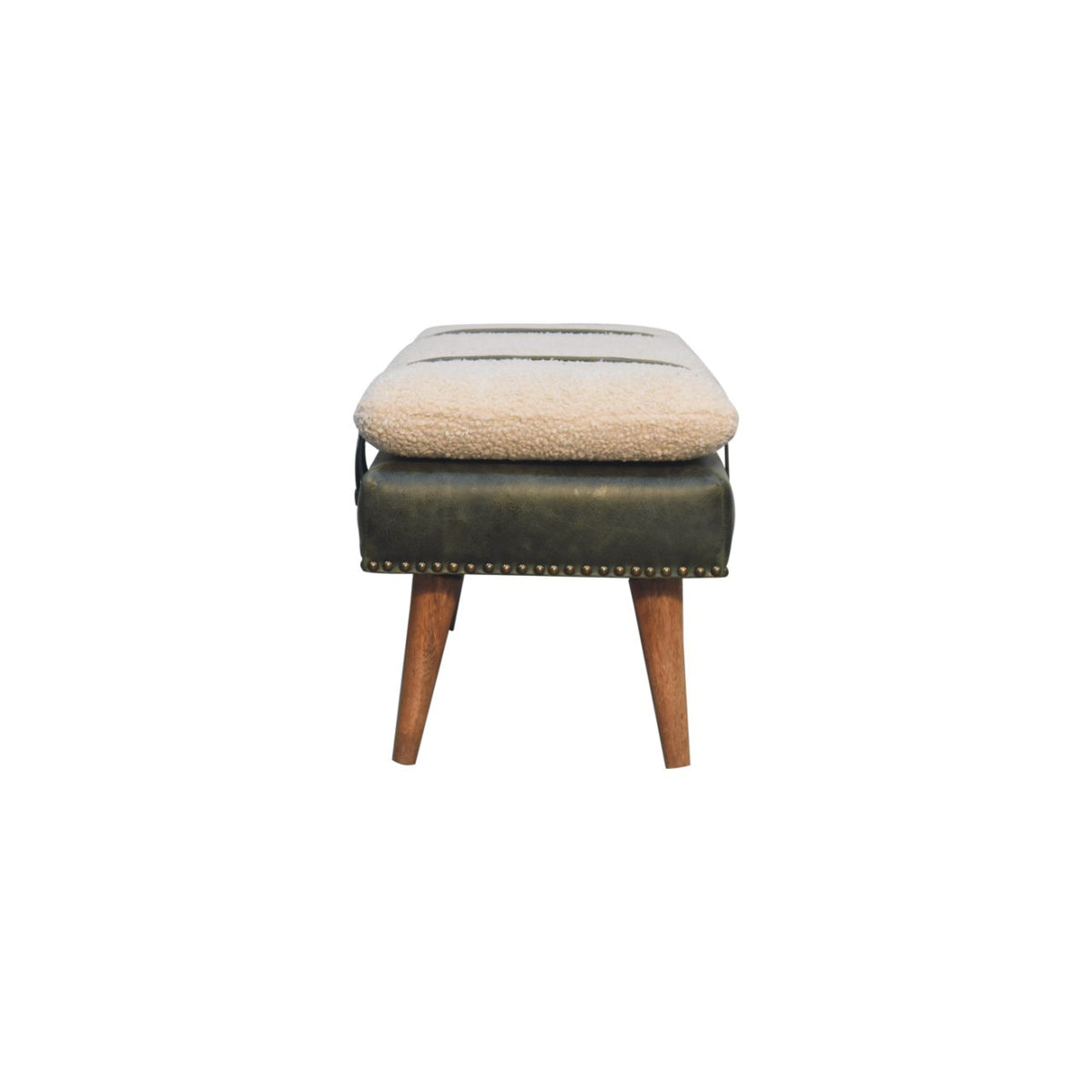 Bouclé Montauk Buffalo Hide Olive Leather Bench