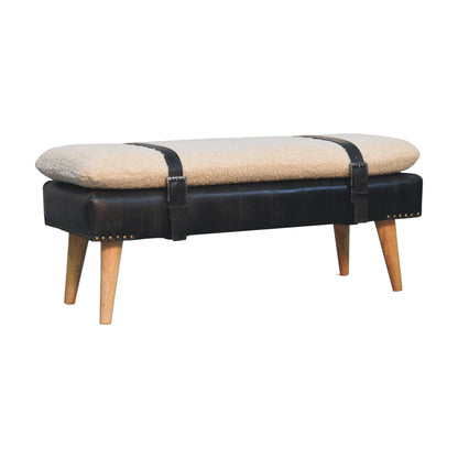 Bouclé Montauk Buffalo Hide Black Leather Bench