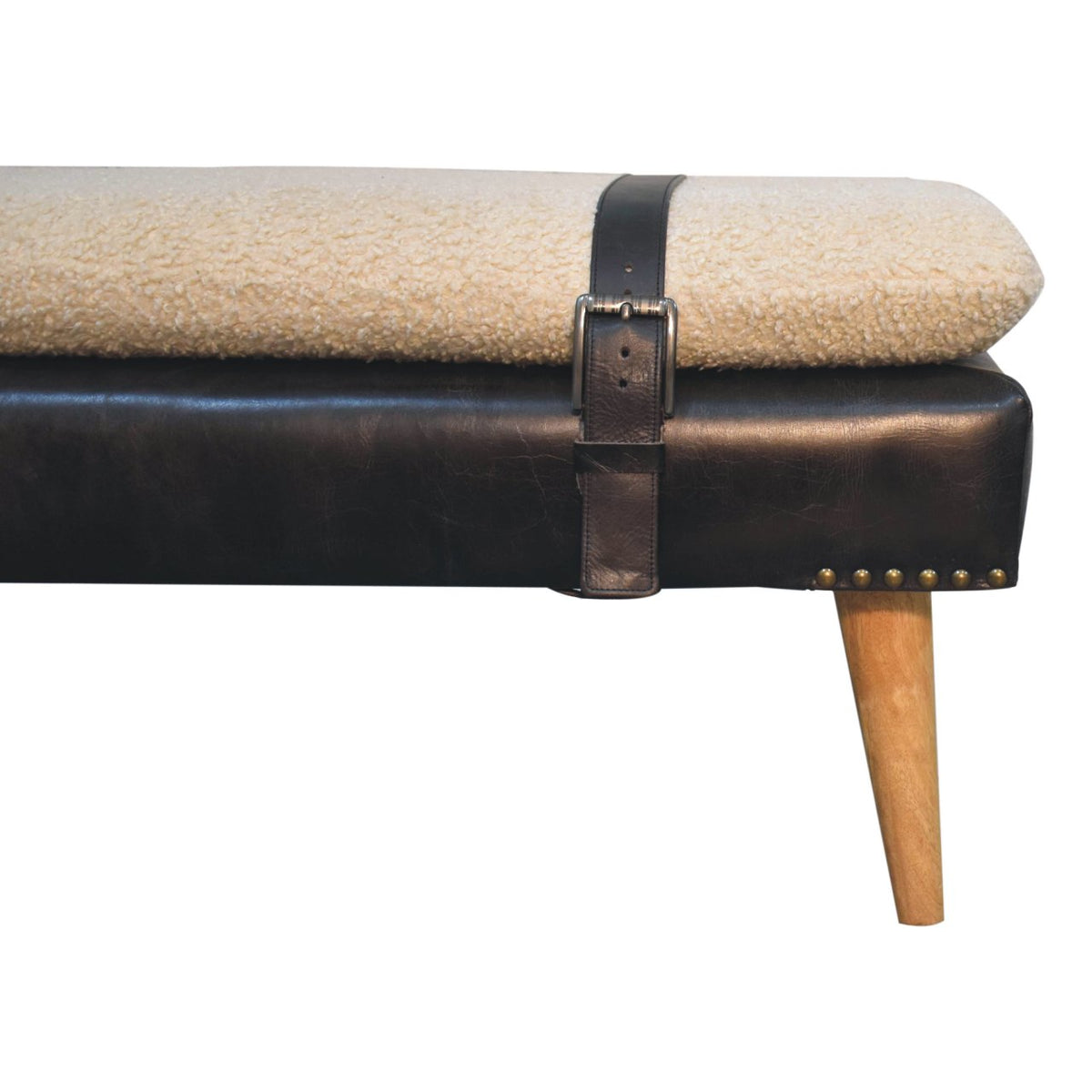 Bouclé Montauk Buffalo Hide Black Leather Bench