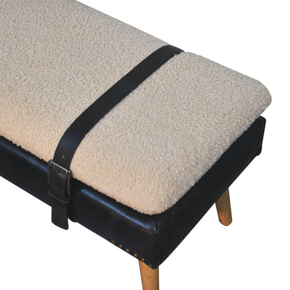 Bouclé Montauk Buffalo Hide Black Leather Bench