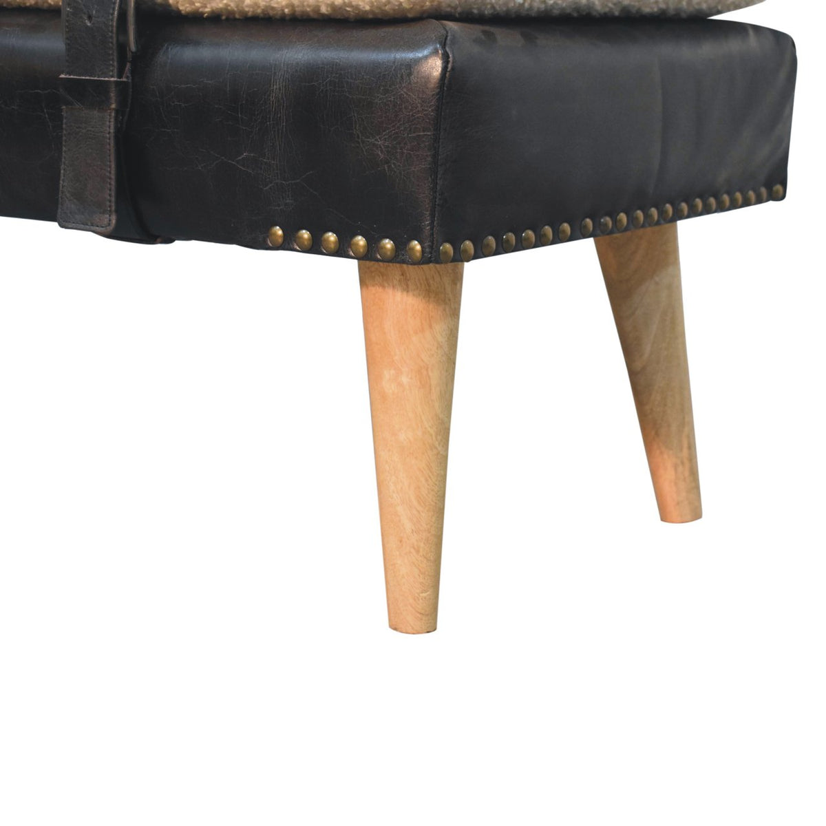 Bouclé Montauk Buffalo Hide Black Leather Bench