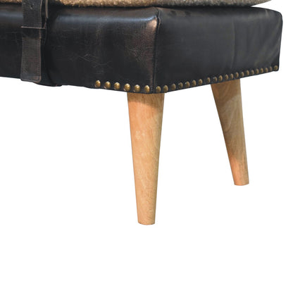 Bouclé Montauk Buffalo Hide Black Leather Bench