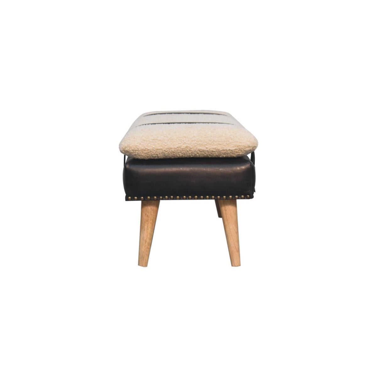 Bouclé Montauk Buffalo Hide Black Leather Bench