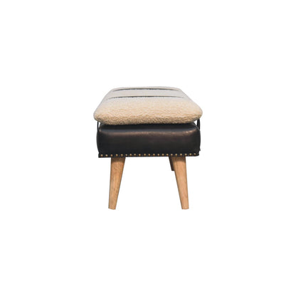 Bouclé Montauk Buffalo Hide Black Leather Bench