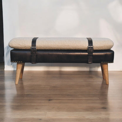 Bouclé Montauk Buffalo Hide Black Leather Bench