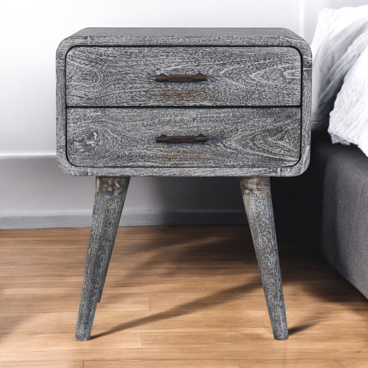 Bodie Wash Curved 2 Drawer Nightstand Table