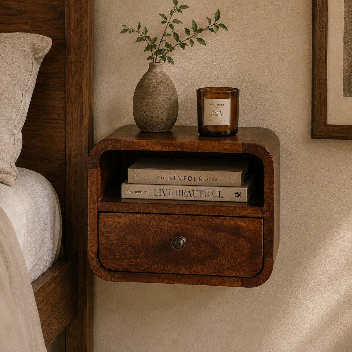 Extra Small Chestnut Curved Wall Nightstand