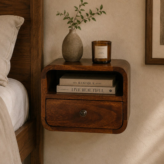 Extra Small Chestnut Curved Wall Nightstand