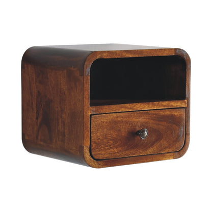 Extra Small Chestnut Curved Wall Nightstand