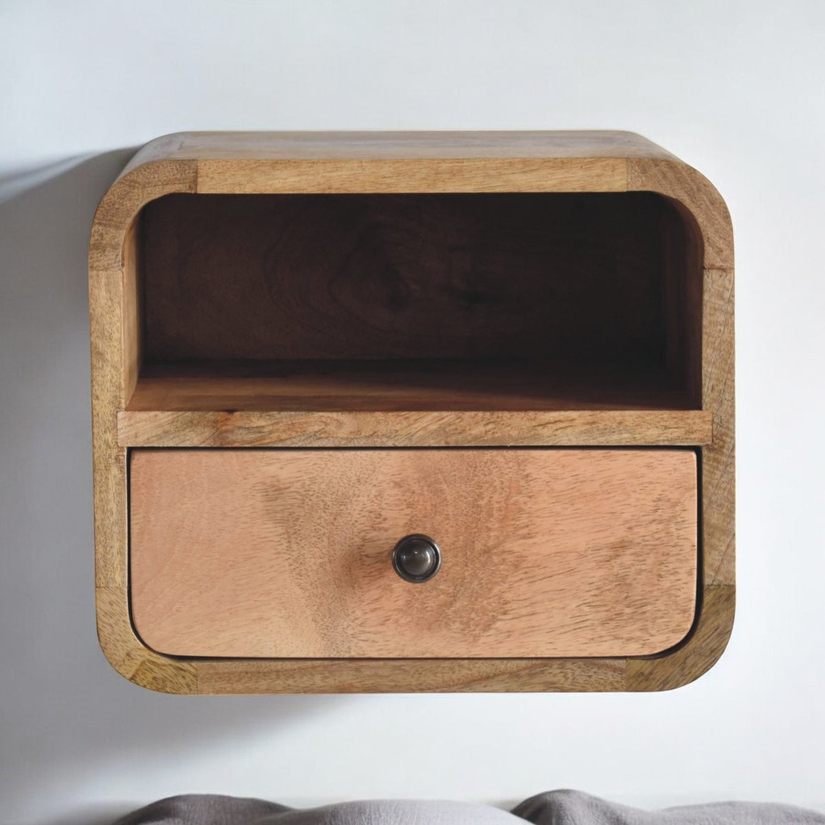 Extra Small Oak-ish Curved Wall Nightstand